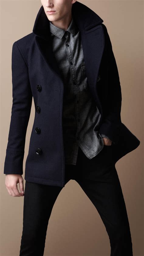 burberry brit wool blend pea coat|burberry male coat.